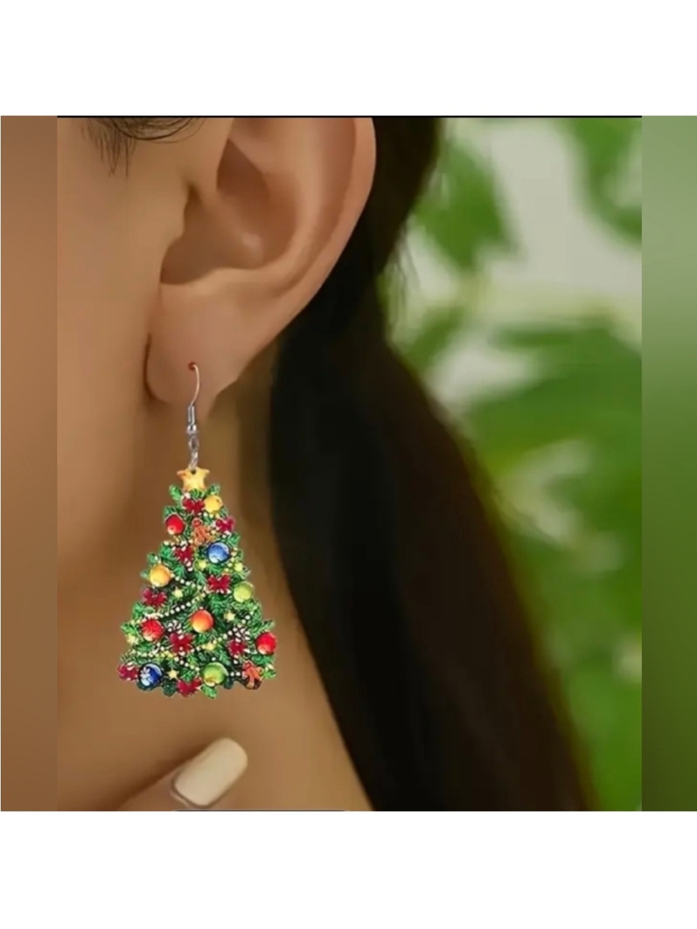 Fashion Jewelry Green Christmas Tree Dangle Earrings with Multicolor Ornaments